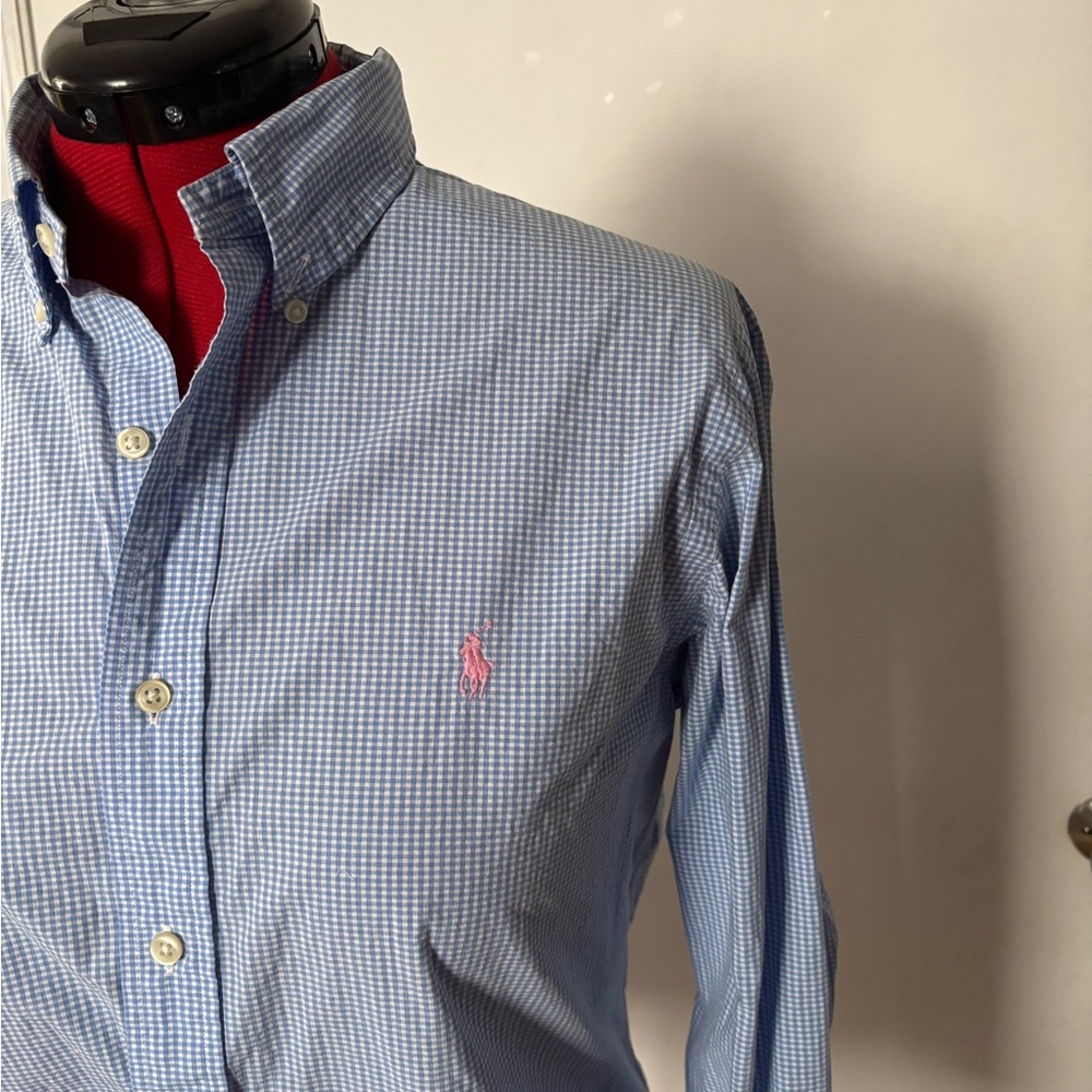 Men’s M Ralph Lauren checkered Blue and White Button Down Dress Shirt